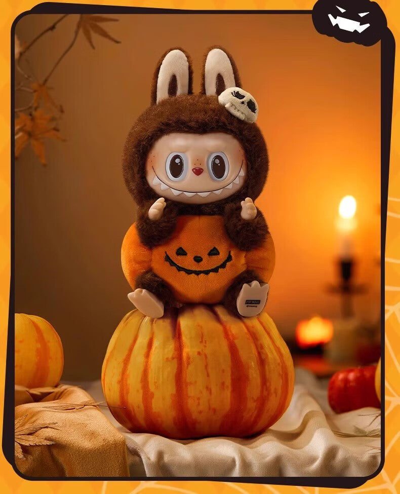 POP MART LABUBU Happy Halloween Party Series-sitting Pumpkin Vinyl Plush Doll Pendant Action Figure